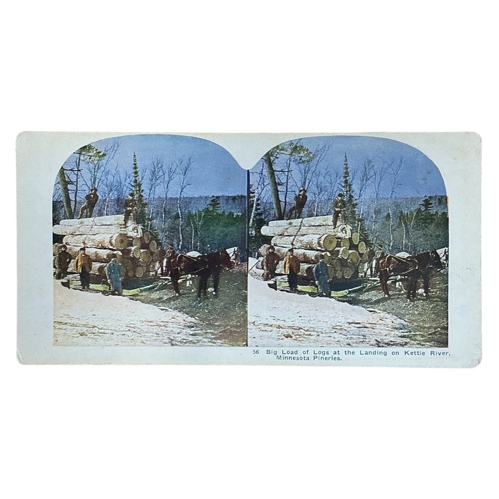 Big Load of Logs Kettle River Minnesota Pineries Logging Stereoview‎ Card